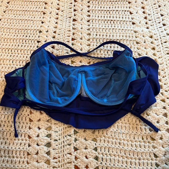 Profile Blush Triangle Ruffle Navy Blue Bikini Top Size Medium F-Cup - Picture 5 of 9